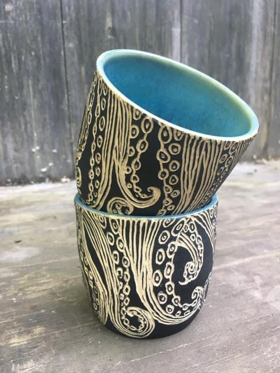 Two sgraffito tumbler set by Zahava Friedman