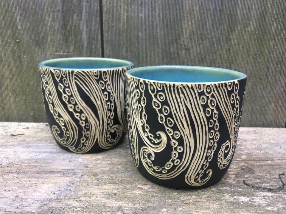 Two sgraffito tumbler set by Zahava Friedman