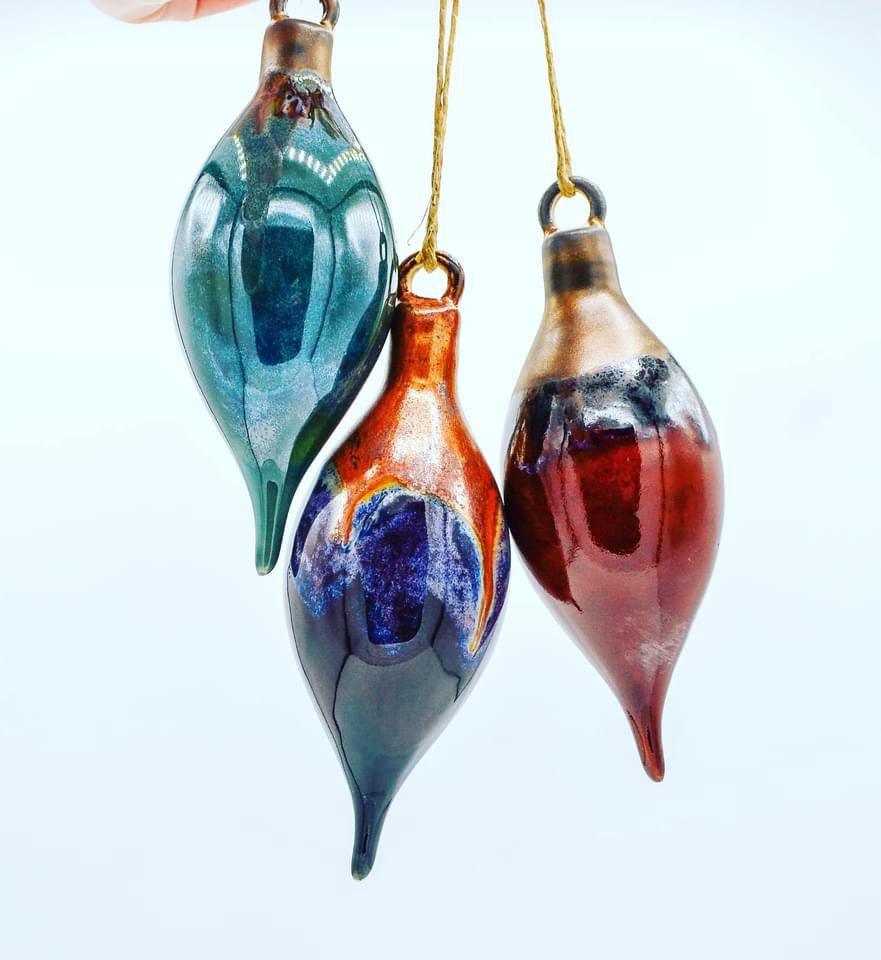 Slipcast stoneware baubles by Claire Ceramics