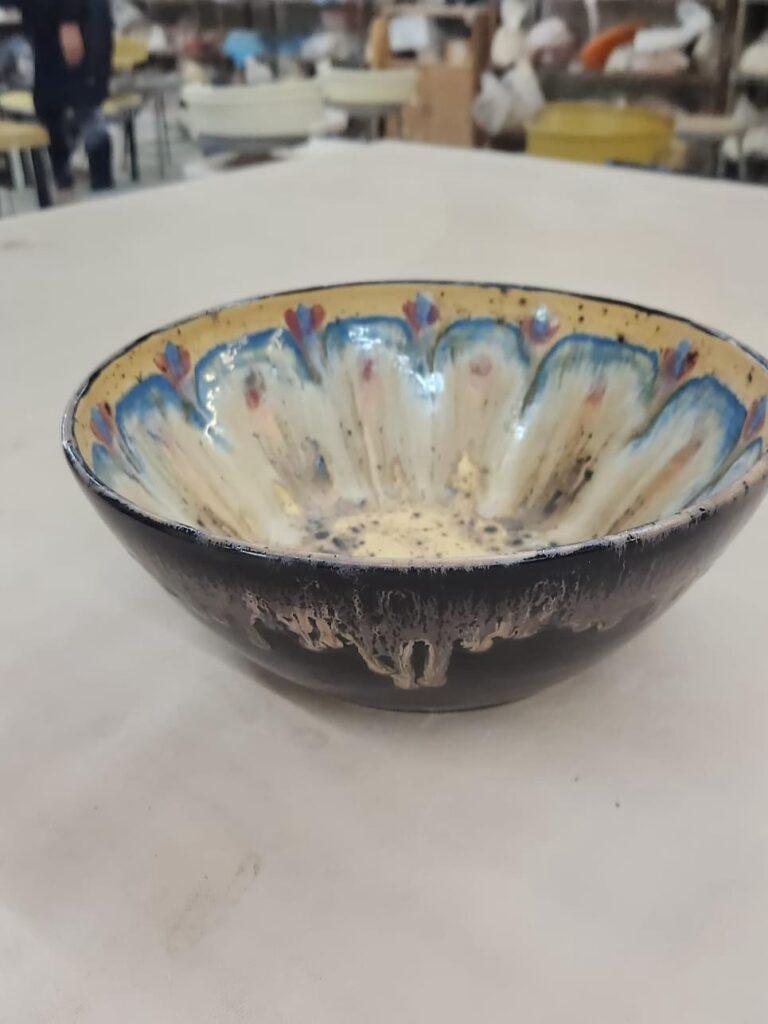 Peacock technique bowl by Kathie McGuire