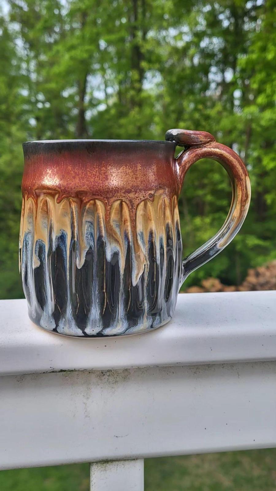 Ancient copper and Blue Midnight mug by Gina Potter