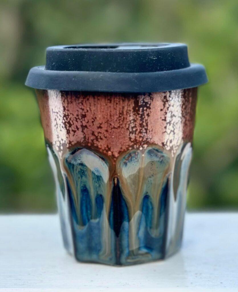 Ancient Copper and Sapphire Float combo travel mug  by Jennifer Meech 