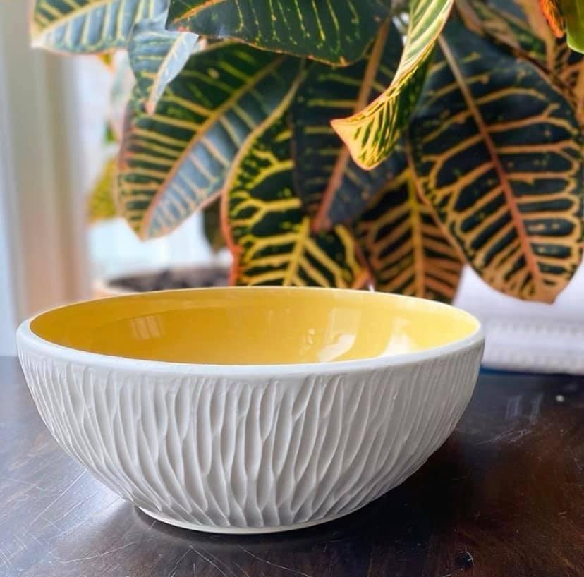 Hand carved white stoneware bowl by 