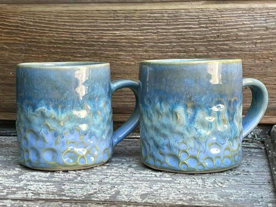 Textured Turquoise over Arctic Blue mugs by Jonathan Jon