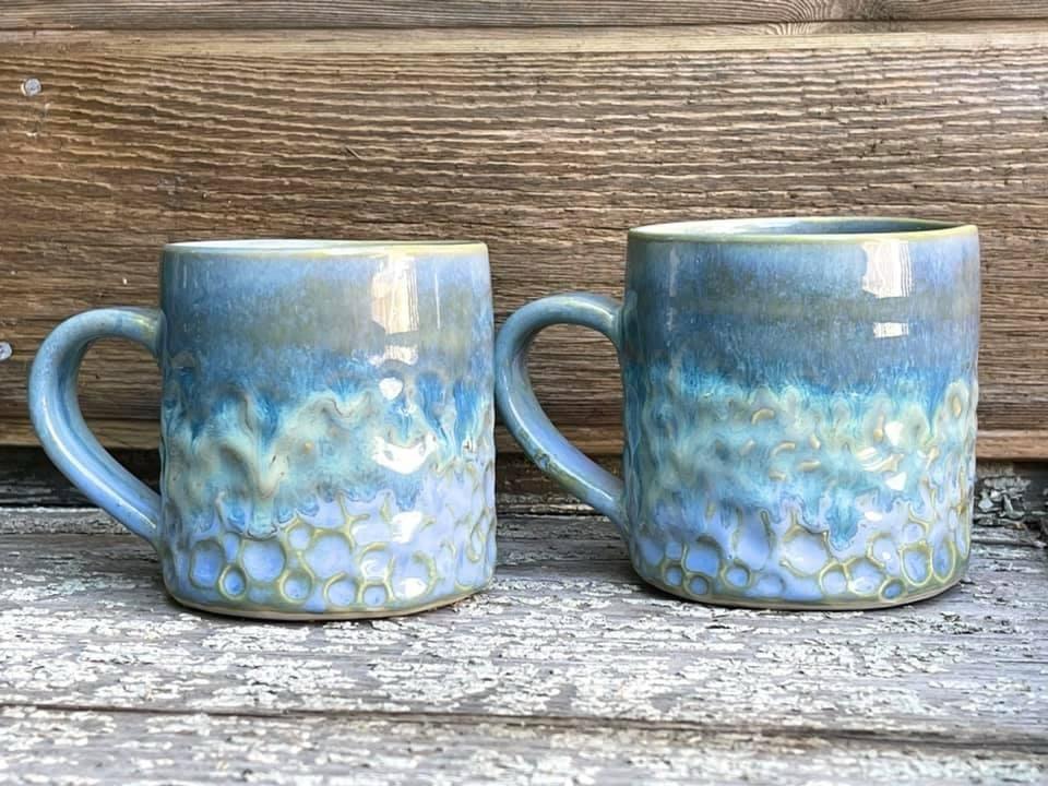 Textured Turquoise over Arctic Blue mugs by Jonathan Jon