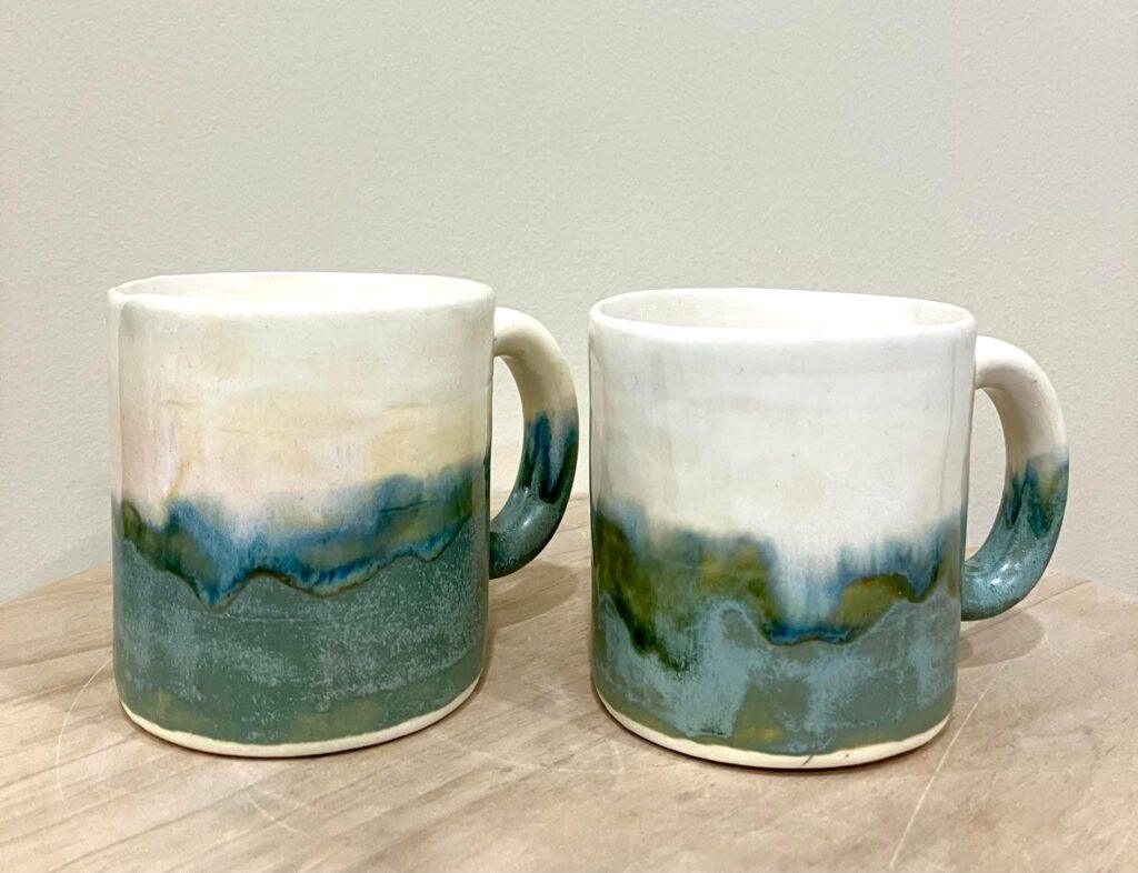 AMACO Snow, Satin Oribe and Honey Flux combo mugs by Alison James