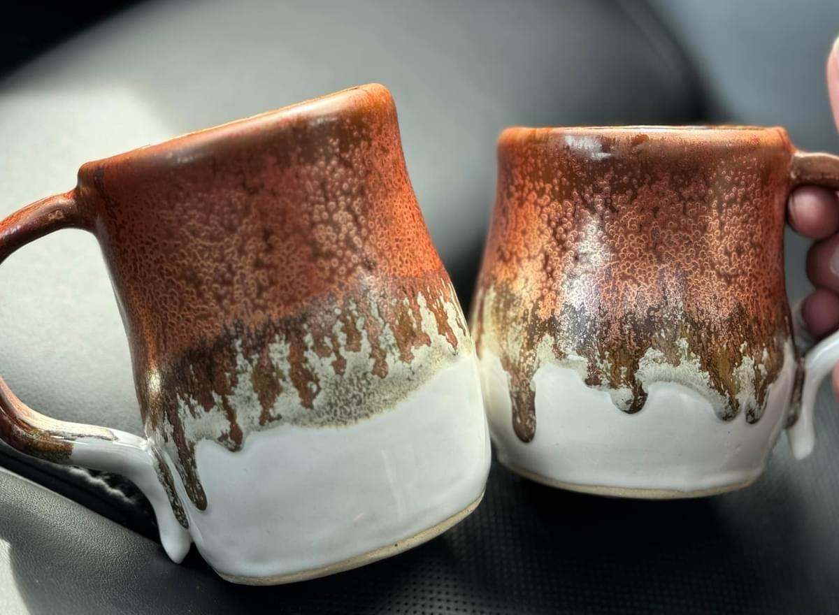 Ancient Copper and Snow Mugs by Leesa Lee