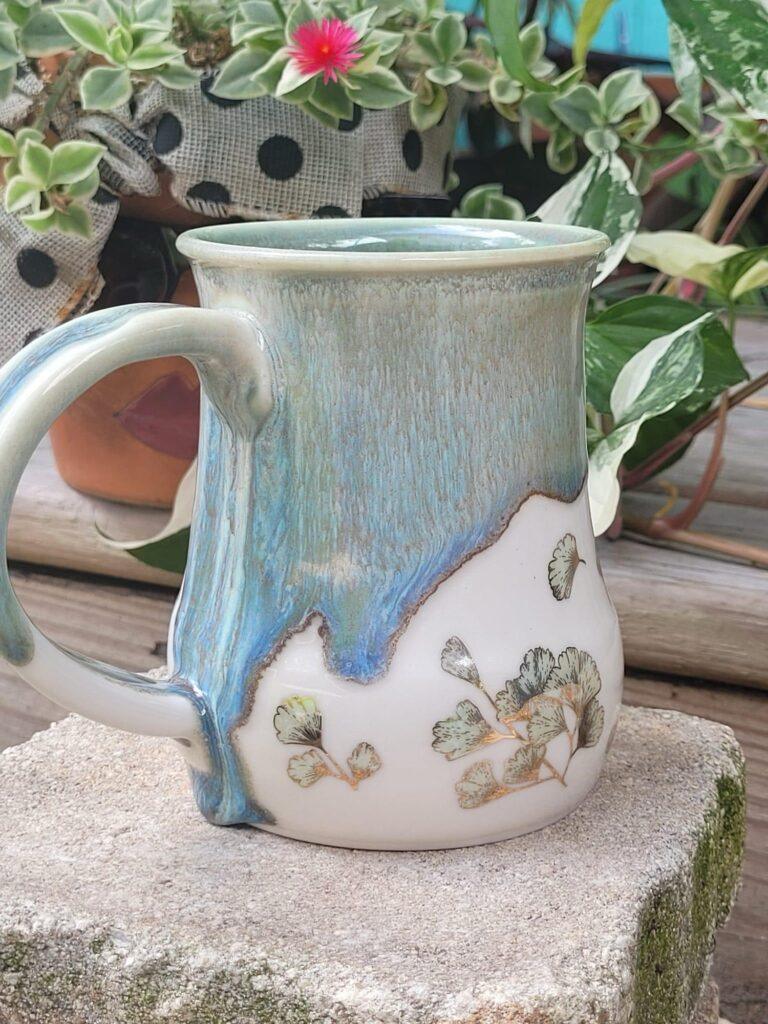 Turquoise Ginkgo leaves Mug by Jackie Ford