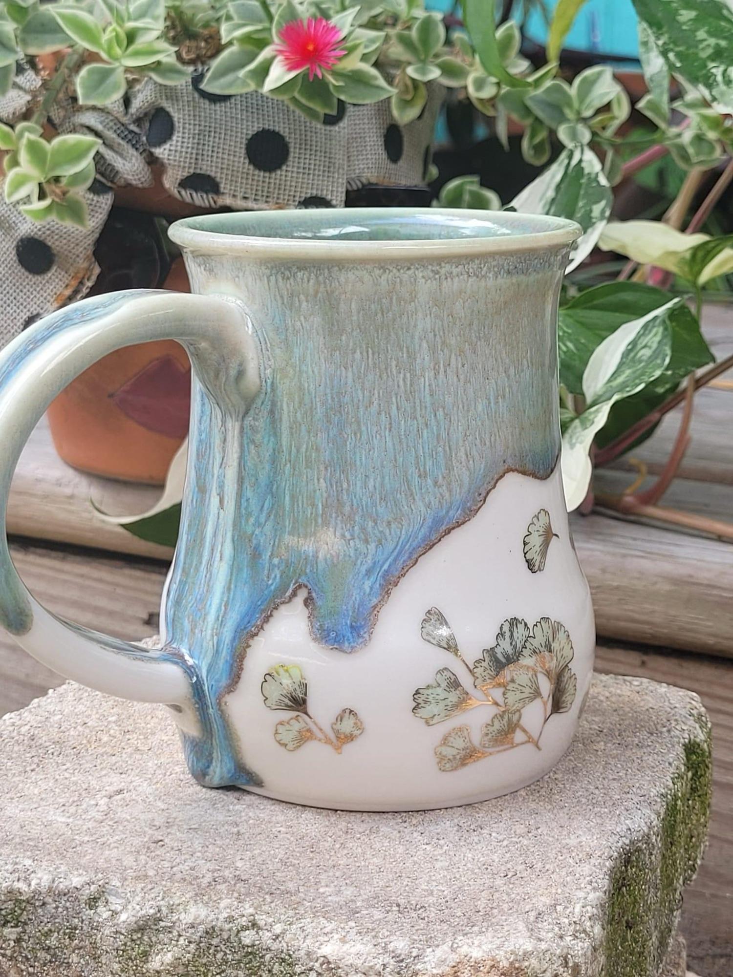 Turquoise Ginkgo leaves Mug by Jackie Ford