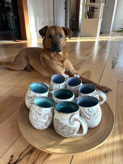 Sgraffito mugs by Zahava Friedman