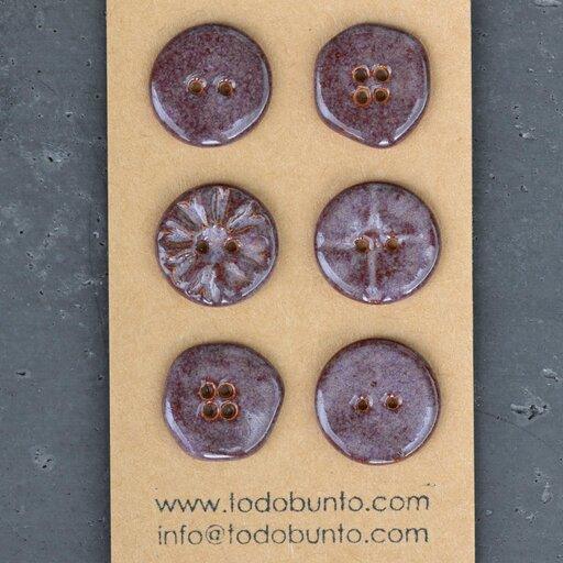 Asya Franke ceramic buttons
Smokey Merlot, speckled clay, cone 5