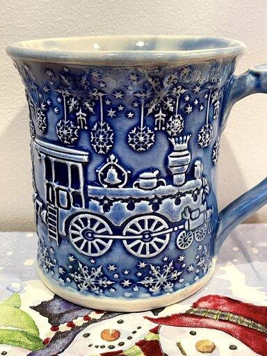 Blue Christmas mug by Elaine Diamond