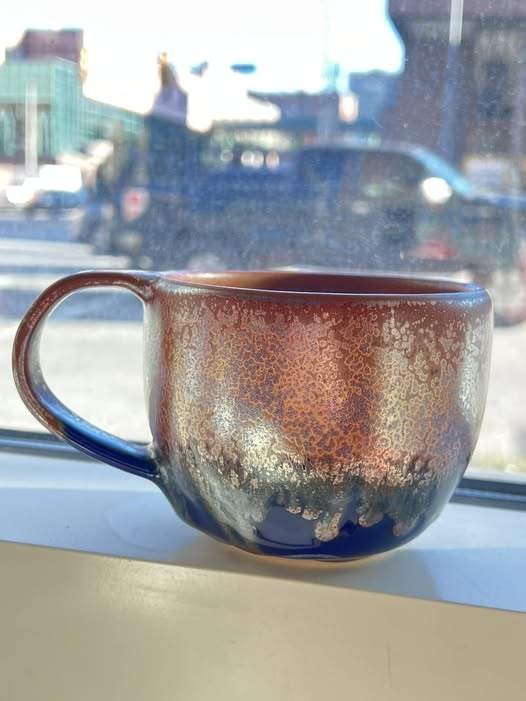 Ancient Copper and Cobalt Mug by Amy Colleman