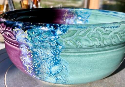 Hydrangea over Tourmaline bowl by Lee Jackson