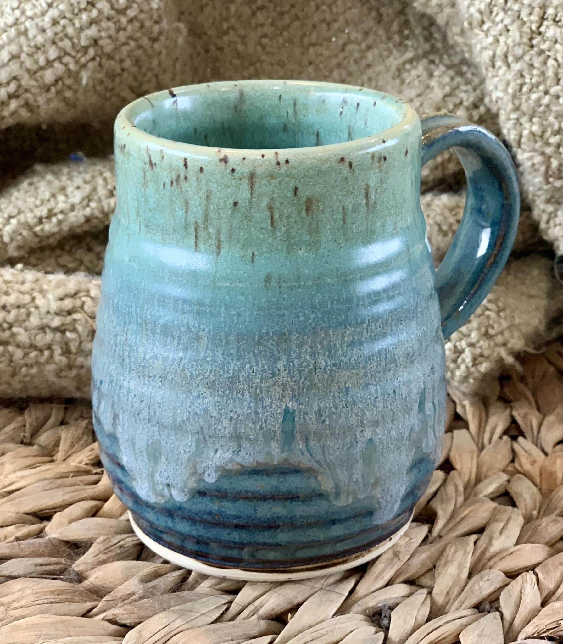 Green Stone over Floating Blue Mug by Pamela Miller Morelock