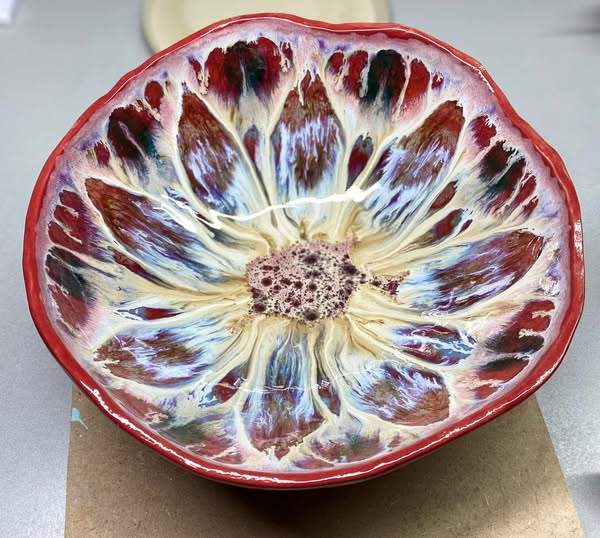 Red Peacock bowl by Patricia Lefèvre